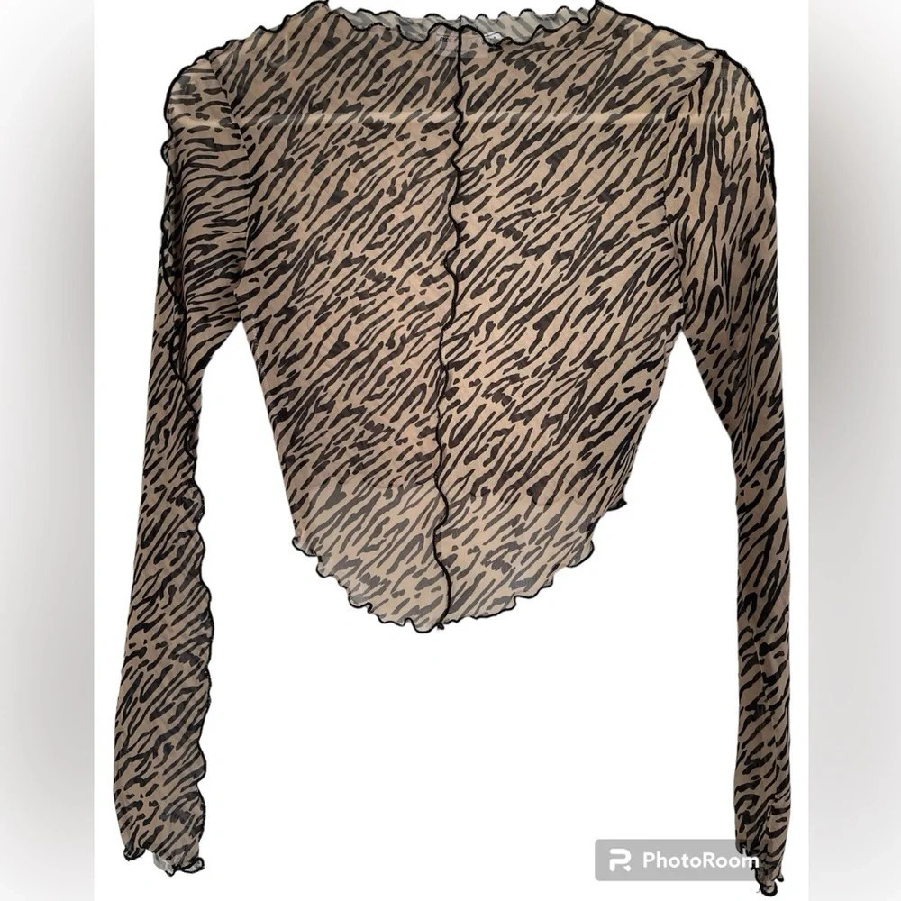 Asos Design Animal Print Sheer Long Sleeve Crop Top Size 2